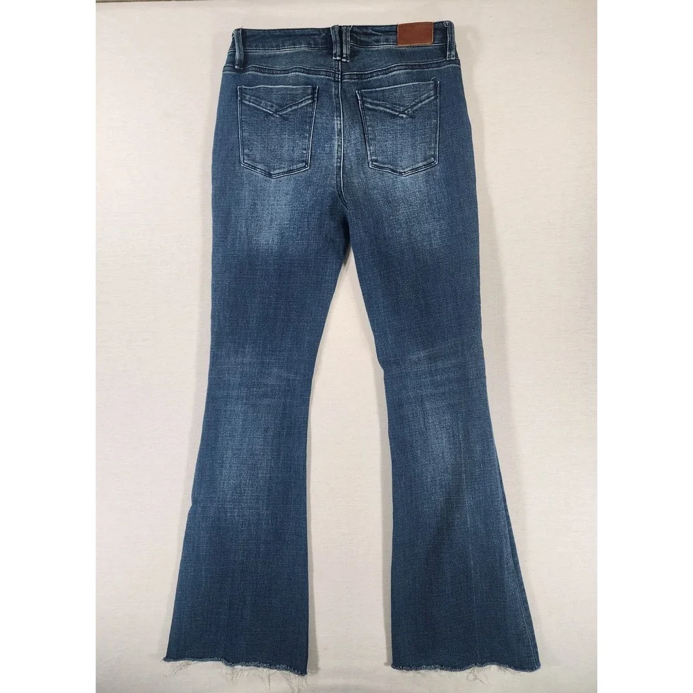 Anthropologie Unpublished Flare Jeans Women 29 Mid Rise Raw Hem Stretch‎ Retro